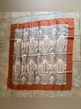 Vintage Liberty Of London All Silk Scarf Hera Peacock Tan/Russet 35 x 35